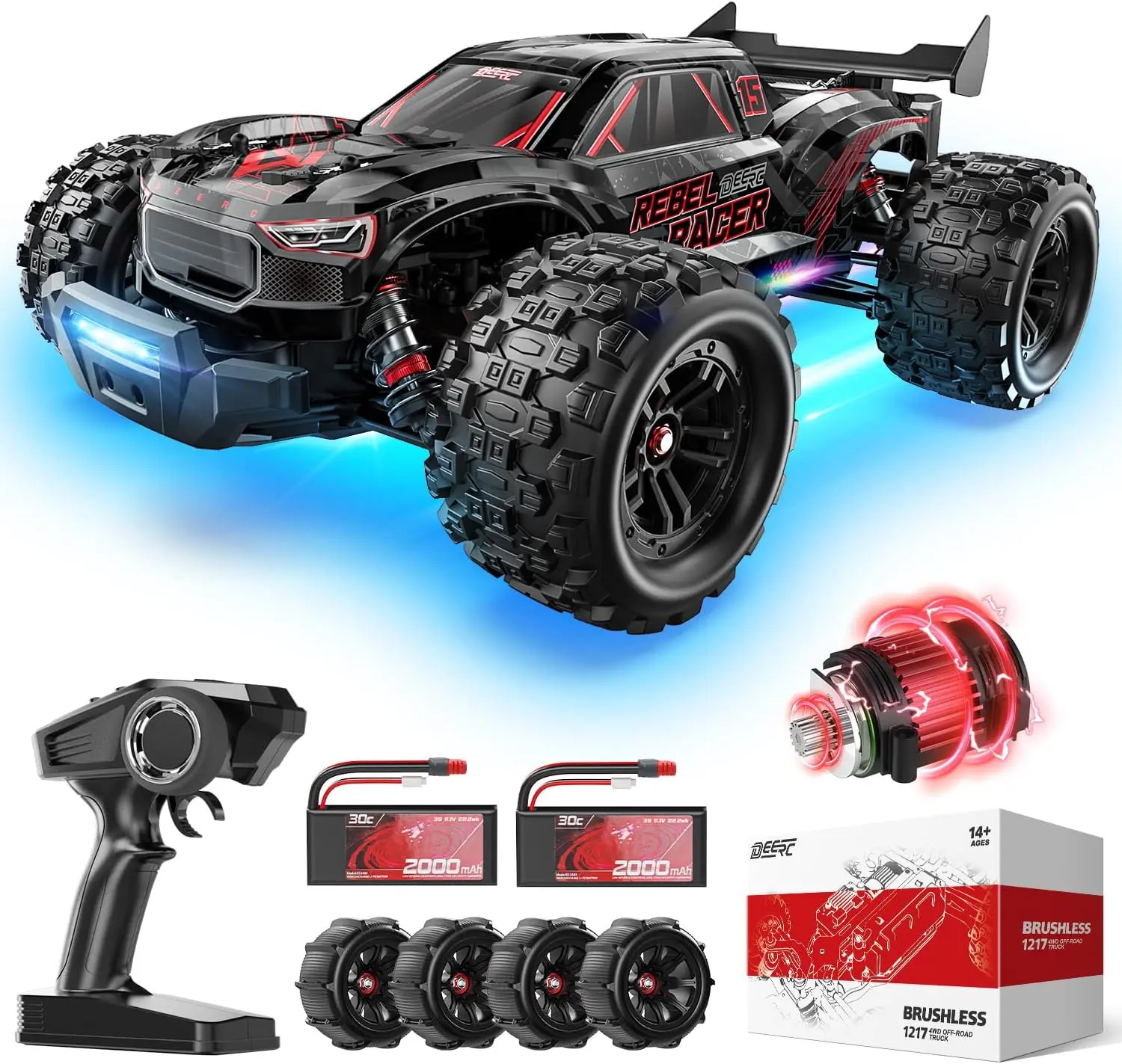 1:14 Brushless Motor RC Car, 14210 4x4 Waterproof High-Speed Offroad RC Truck, 2x3S Lipo Batteries, Max 50+ MPH, Kids Car for Spring Outdoor Fun summerwins