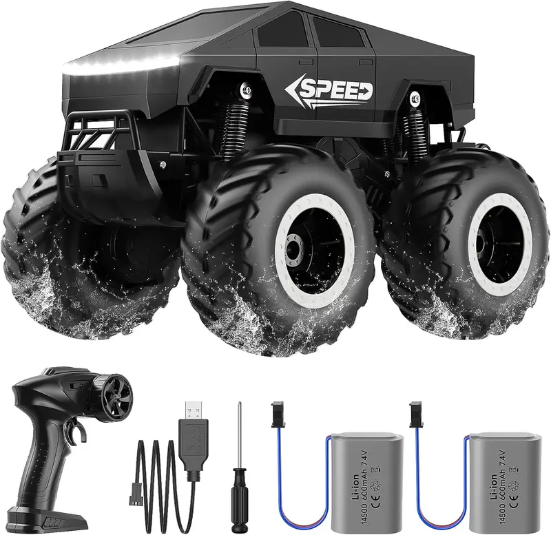 1:16 RC Off-Road Pickup Truck, 4WD Amphibious Remote Control Car with LED Lights, Rechargeable Battery – The craziest summer gifts