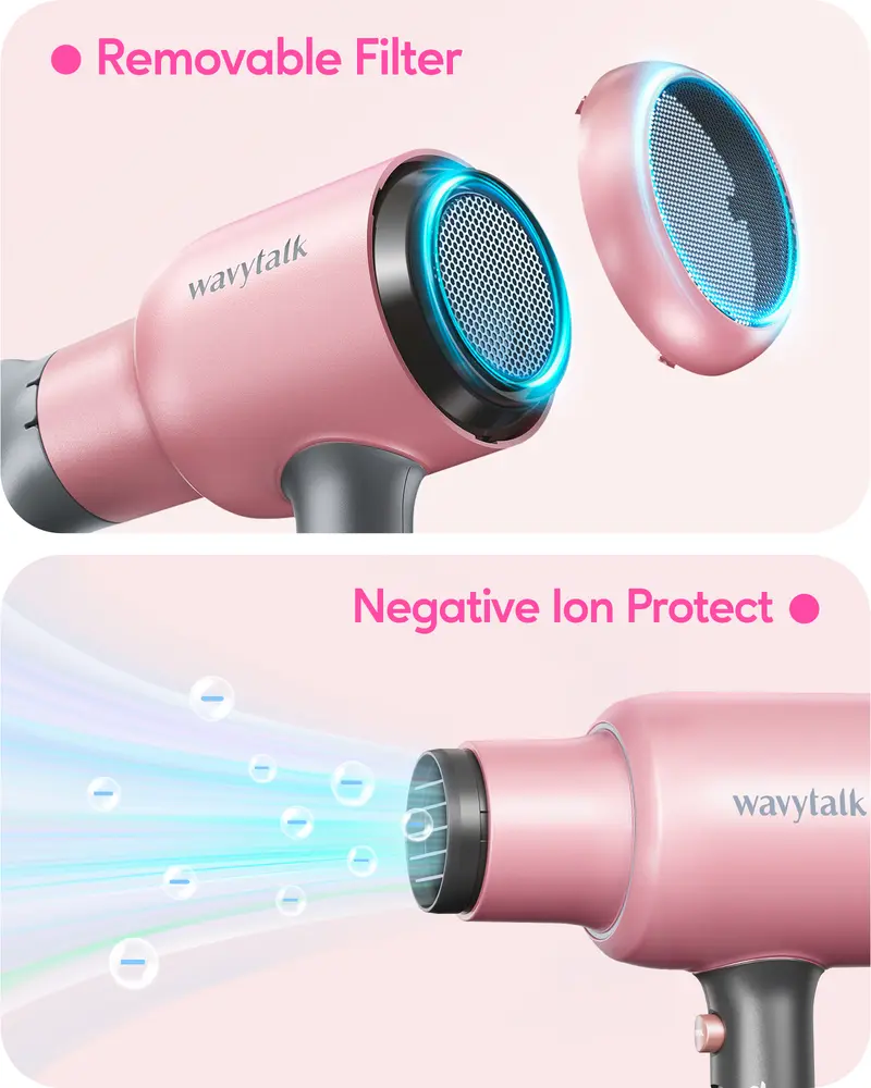 Wavytalk Blown Away Ionic Hair Dryer | 1875W Fast-Drying Hair Dryer with Diffuser & Styling Comb