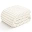 NLFZEK Ribbed Plush Blanket Queen Size – Ultra Soft Fleece Bed Throw, Cream