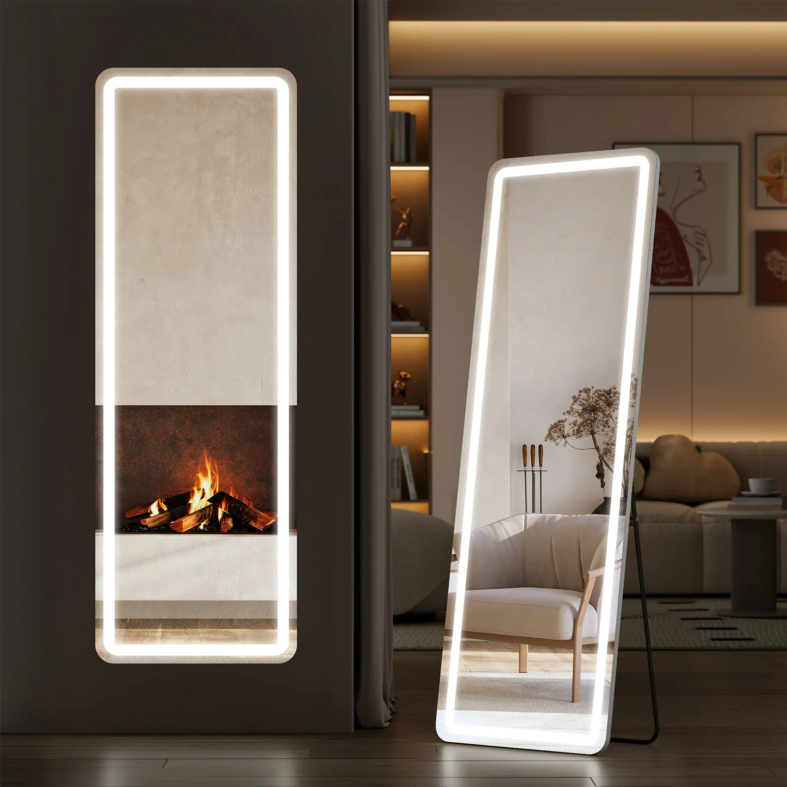 Sweetcrispy 71" Full Length Floor Mirror with LED Lights | Dimmable 3-Color Lighting, HD Standing & Wall Mirror for Bedroom & Dressing Room