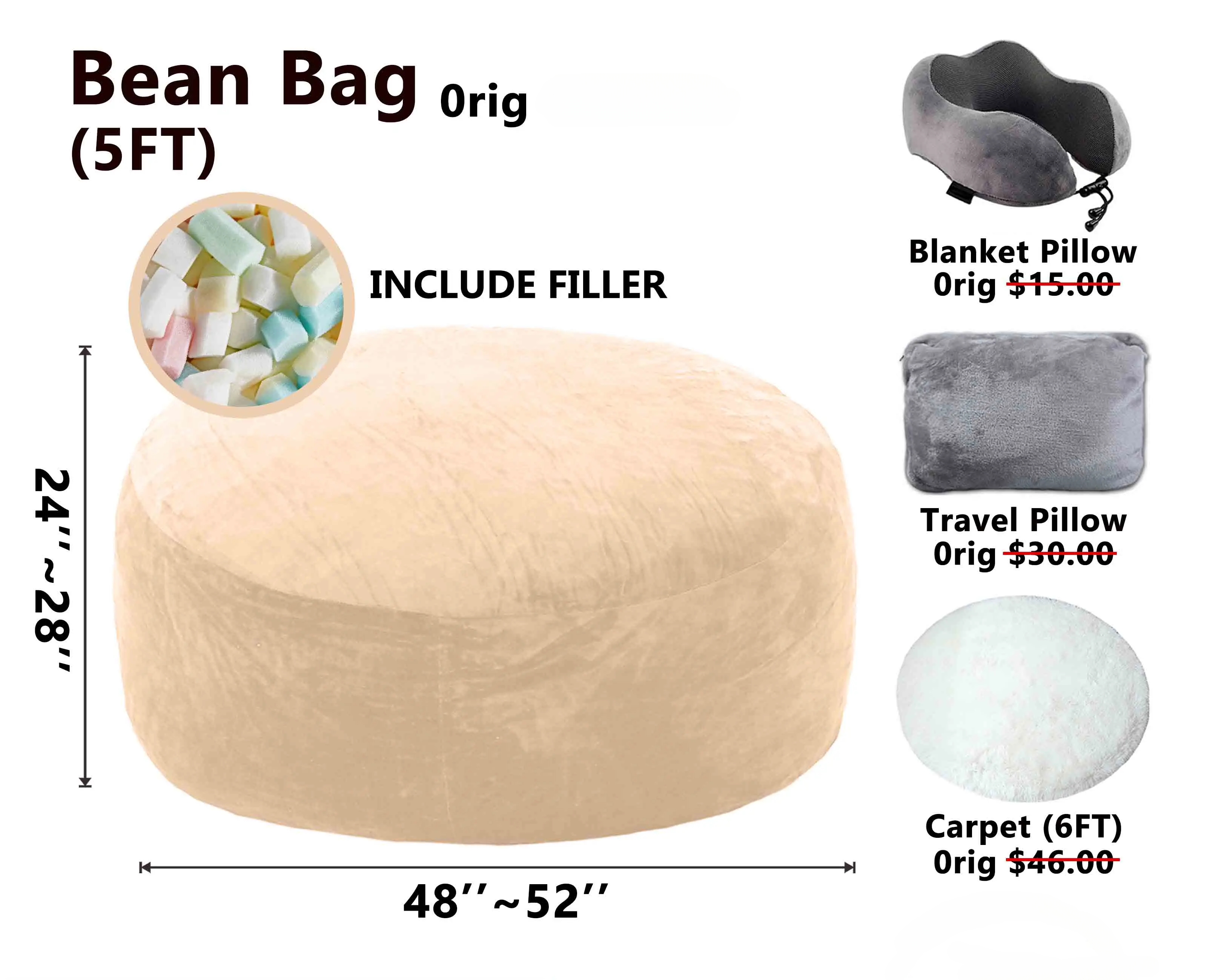Memory Foam Bean Bag Chair | Ultra-Soft Lounge Chair with Washable Cover for Adults