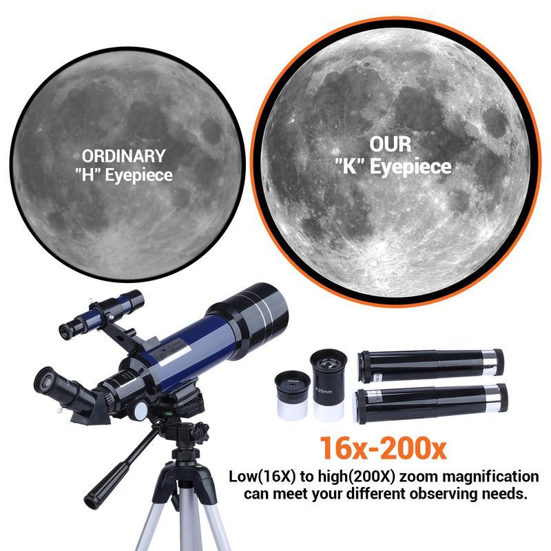 Telescopes for Astronomy Adults, 70mm Aperture 400mm Focal Length Refractor Telescope for Beginners Kids, Portable
