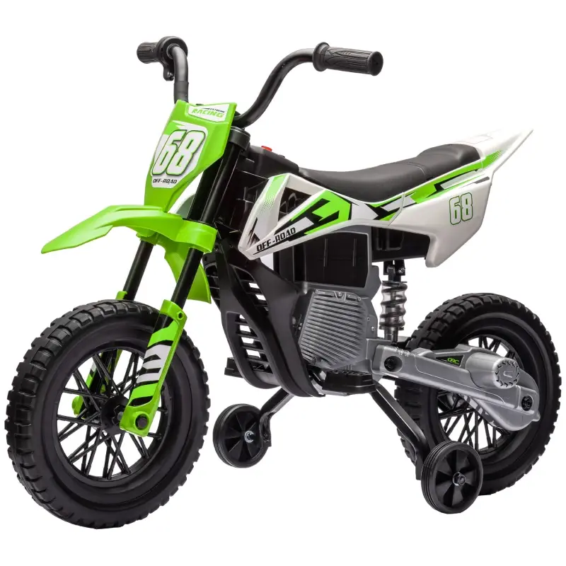 Qaba 12V Kids Electric Dirt Bike | Twist Grip Throttle, Training Wheels & Rear Suspension
