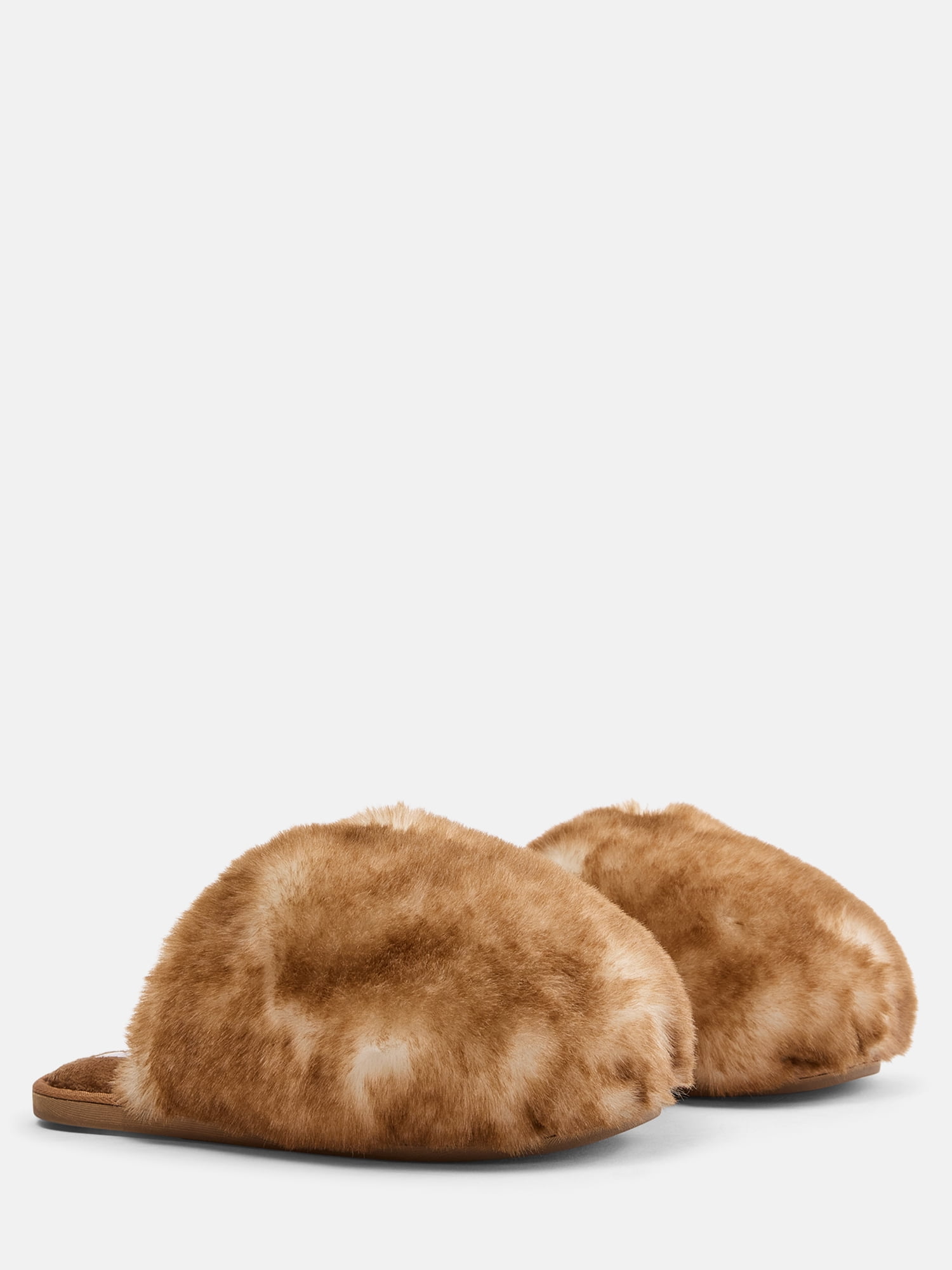 Joyspun Women’s Faux Fur Puff Scuff Slippers