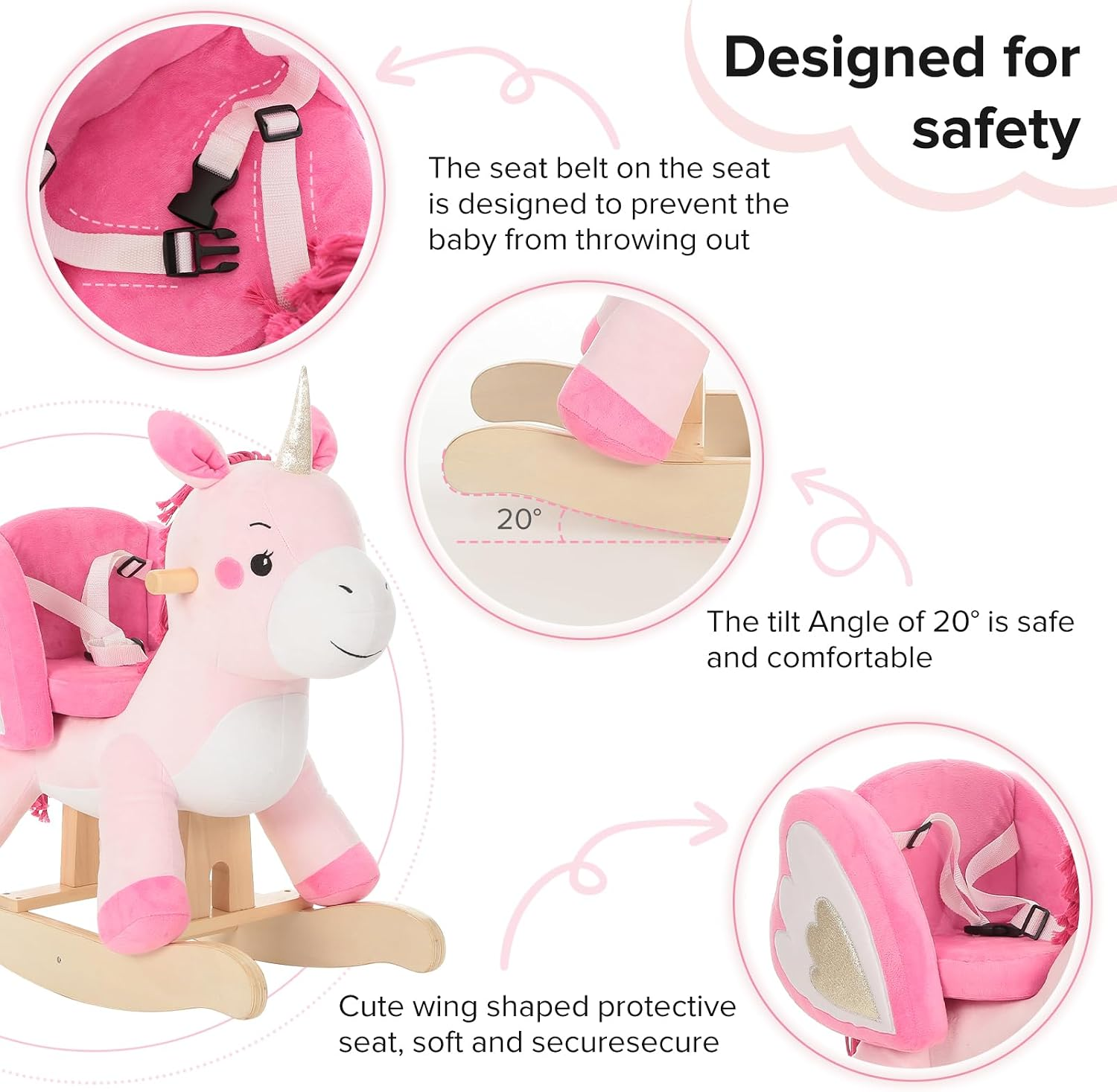 NLFZEK Animal Rocking Horse | Plush Ride-On Toy with Safety Belt for Toddlers