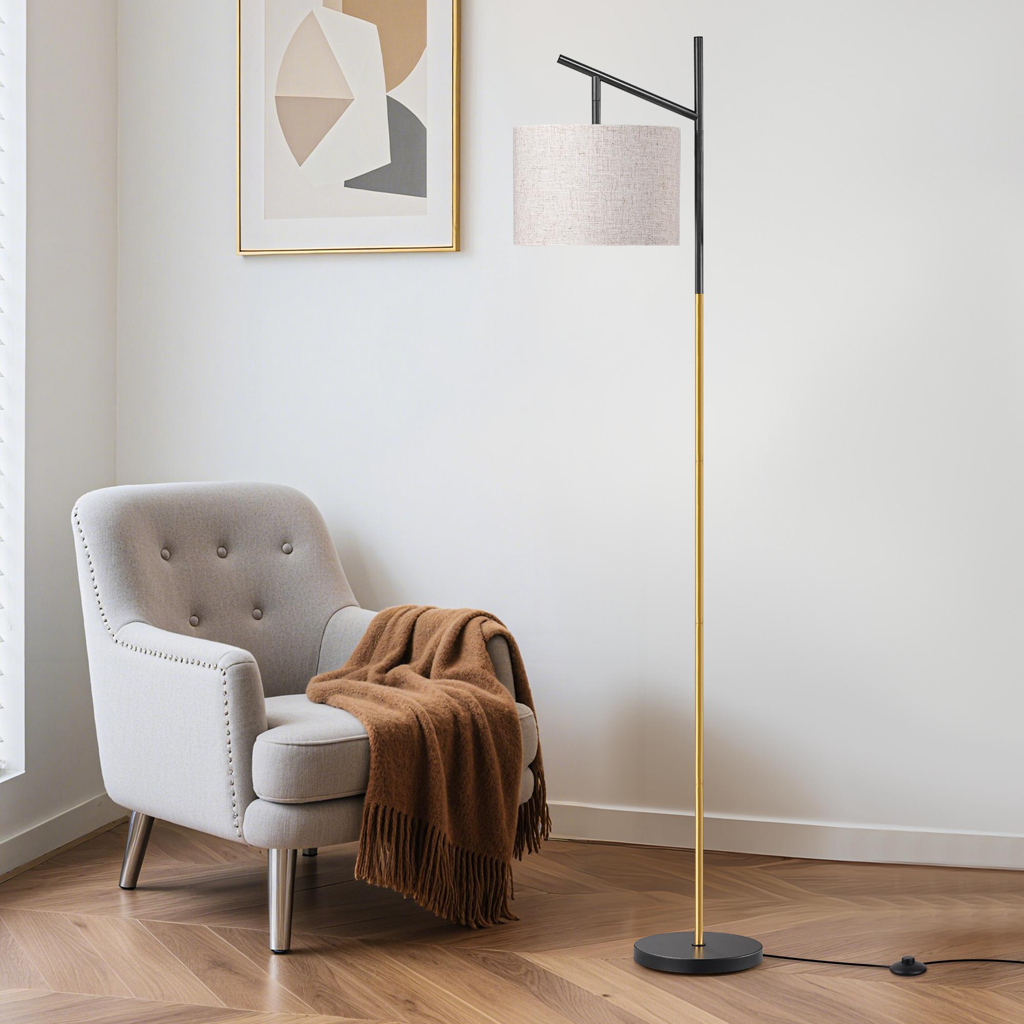EDISHINE Modern Floor Lamps for Living Room, 64.7" Minimalist Standing Lamp with 3 Color Temperatures Bulb & Adjustable Linen Shade, Foot Pedal Switch, Arc Tall Lamp for Bedroom Office, Black,summerwins,father'sdaygifts,campingessentials,campinggear