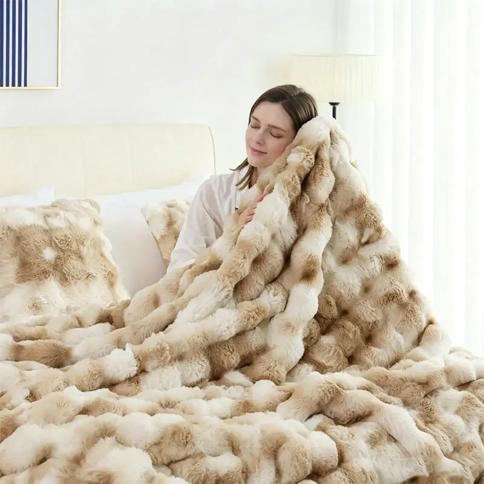 Cozy Fluffy Fleece Blanket | Soft Stripe Throw for Couch, Bed & Relaxing Nights
