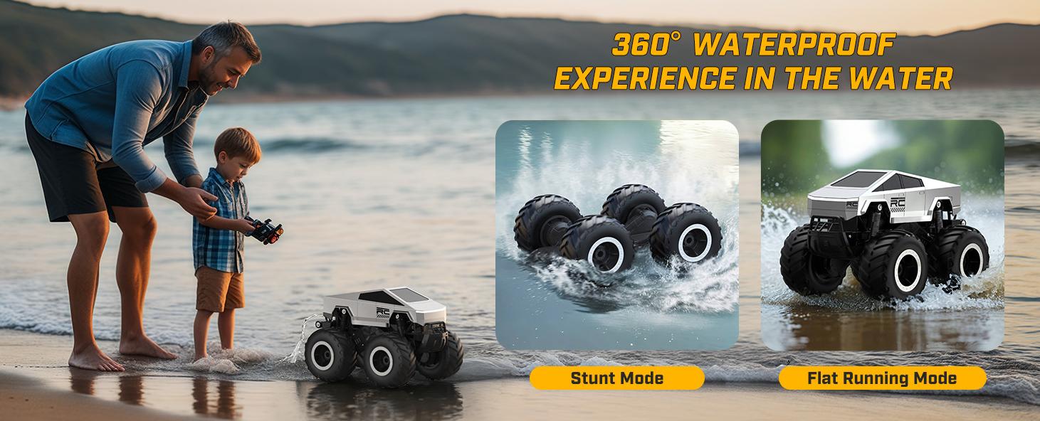 1:16 RC Off-Road Pickup Truck, 4WD Amphibious Remote Control Car with LED Lights, Rechargeable Battery &ndash; Gift for Kids 6&ndash;12+