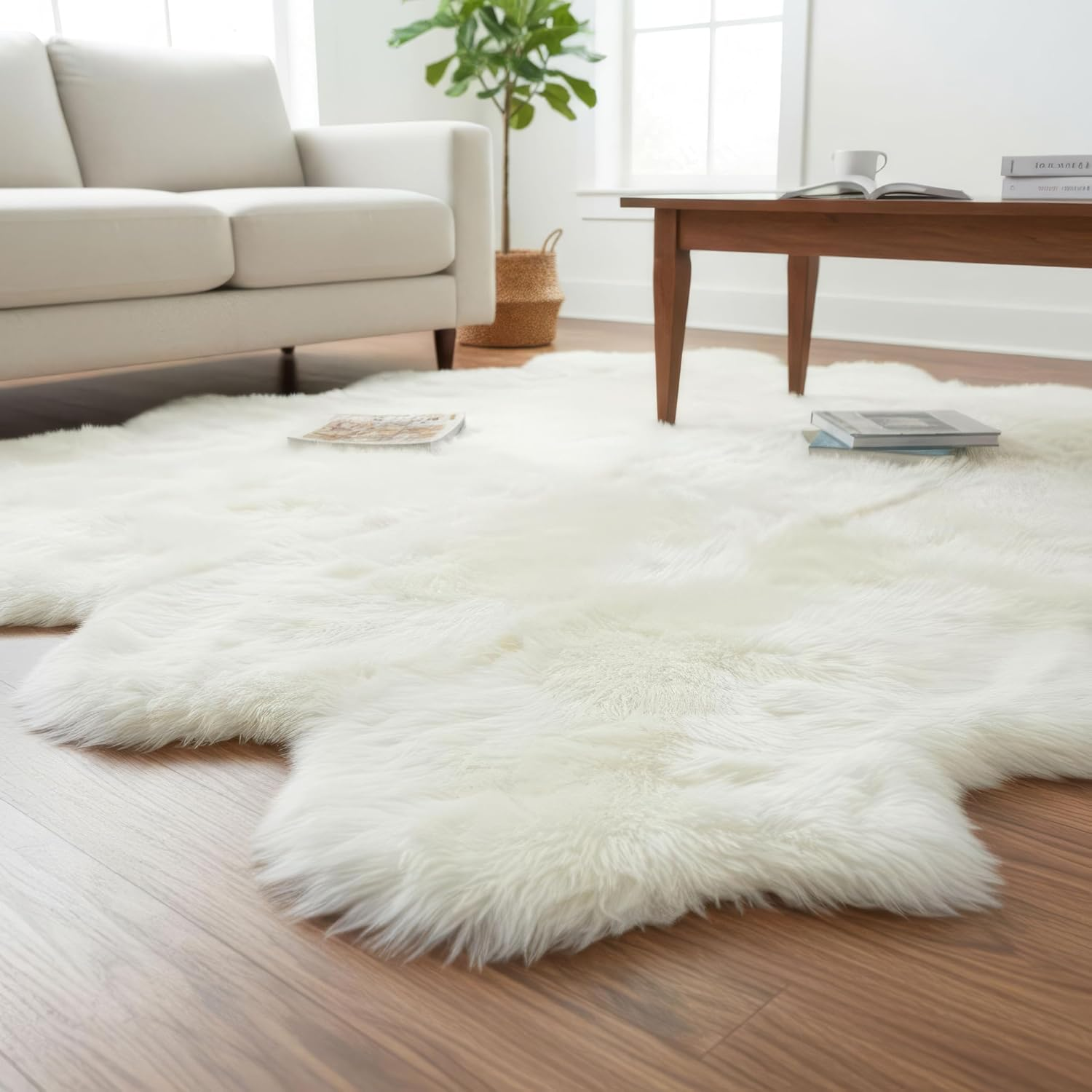 NLFZEK Extra Large Genuine Sheepskin Rug – 8-Pelt Natural Wool Rug for Living Room & Bedroom