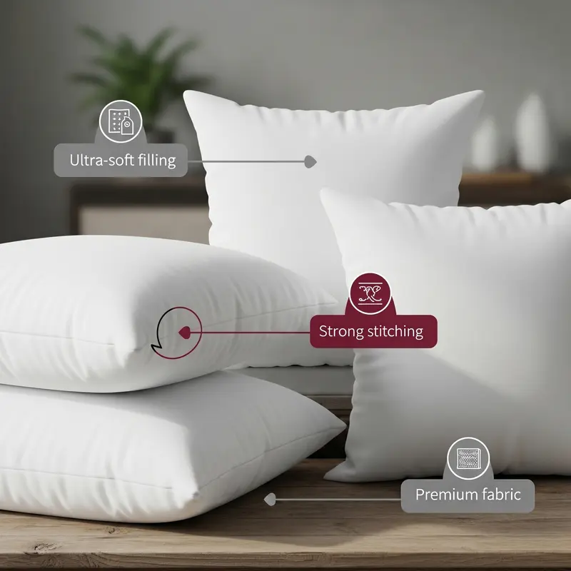 4 Pack Fluffy Pillow Inserts | Soft Decorative Cushion Fillers with High-Rebound Support for Sofa & Bed