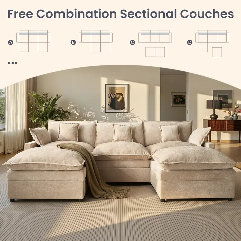 LOISEL 108” U Shaped Modular Sectional Sofa 