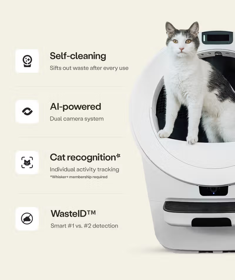 Never Scoop Again!Litter-Robot® 5 Pro AI Self-Cleaning Cat Litter Box with HD Camera, Smart Odor Control, Quiet Automatic Cleaning for Up to 5 Cats