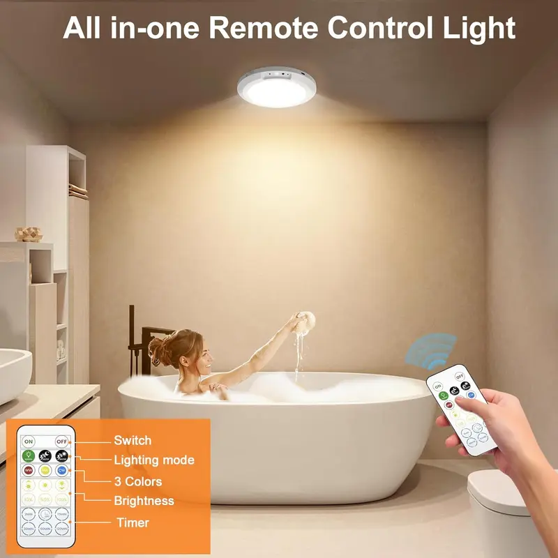 Rechargeable Motion Sensor Ceiling Light with Remote, Magnetic Drill-Free Wireless LED Light, 10000mAh Battery 3 Color Temp for Closet Stairs Porch Shed
