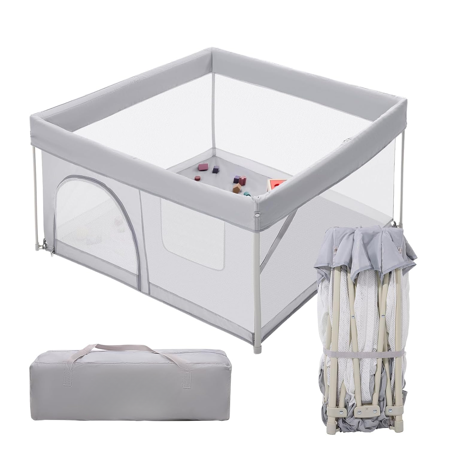 NLFZEK Foldable Baby Playpen | Portable Play Yard with Breathable Mesh, Zipper Door & Play Mat