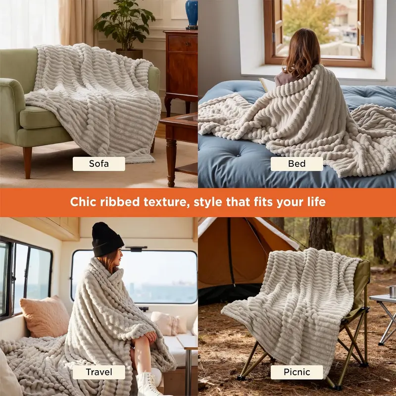 Bedsure GentleSoft Cozy Blanket – Ultra Soft Stripe Fleece Throw for Sofa, Bed & Everyday Comfort