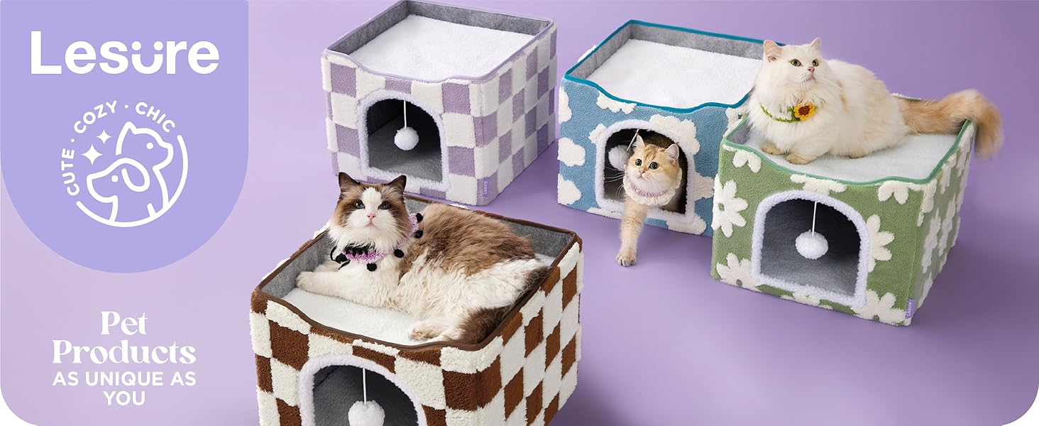 Lesure Indoor Cat Beds Kitten House - Large Cat Cave for Pet Cube with Fluffy Ball Hanging, Foldable Small Animal Hideaway,Deals For You Days