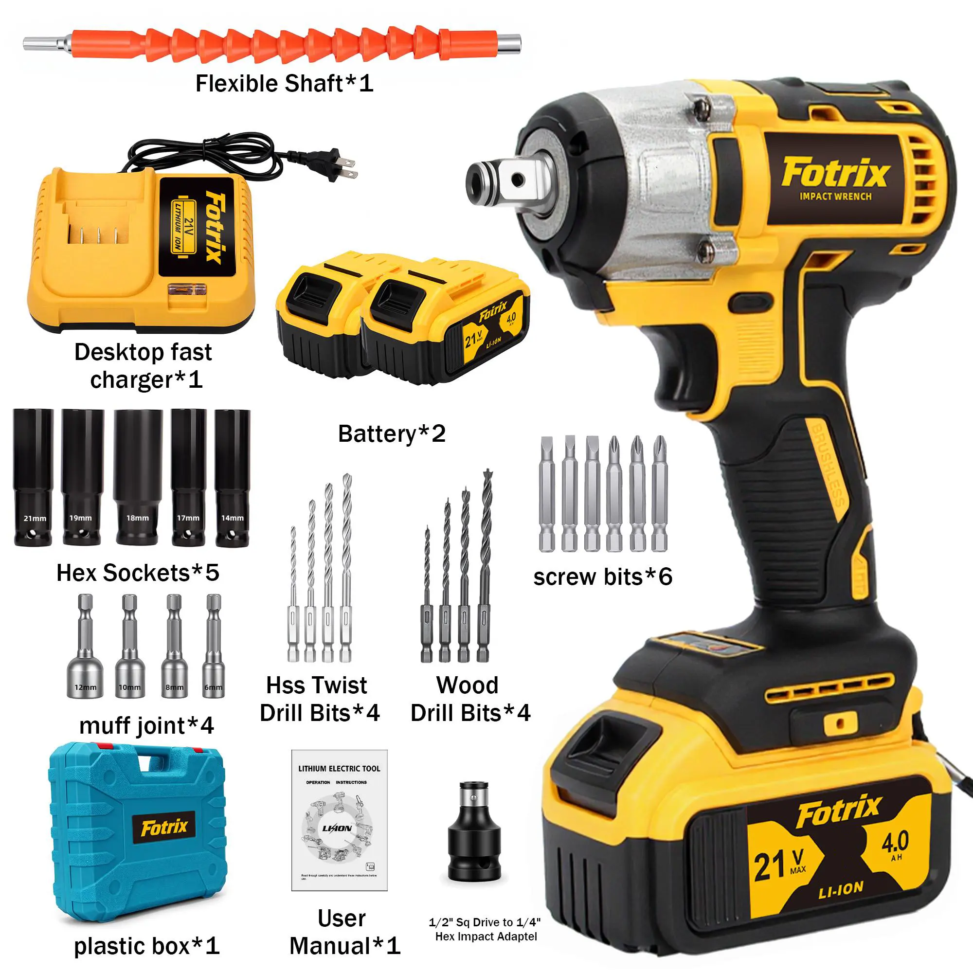 1/2" Cordless Impact Wrench Kit | High-Torque Brushless Power Tool with Battery, Charger, Sockets & LED Light