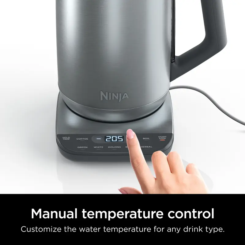 Ninja Precision Temperature Electric Kettle, 1500 watts, BPA Free, Stainless, 7-Cup Capacity, 1.7L, Hold Temp Setting - KT200