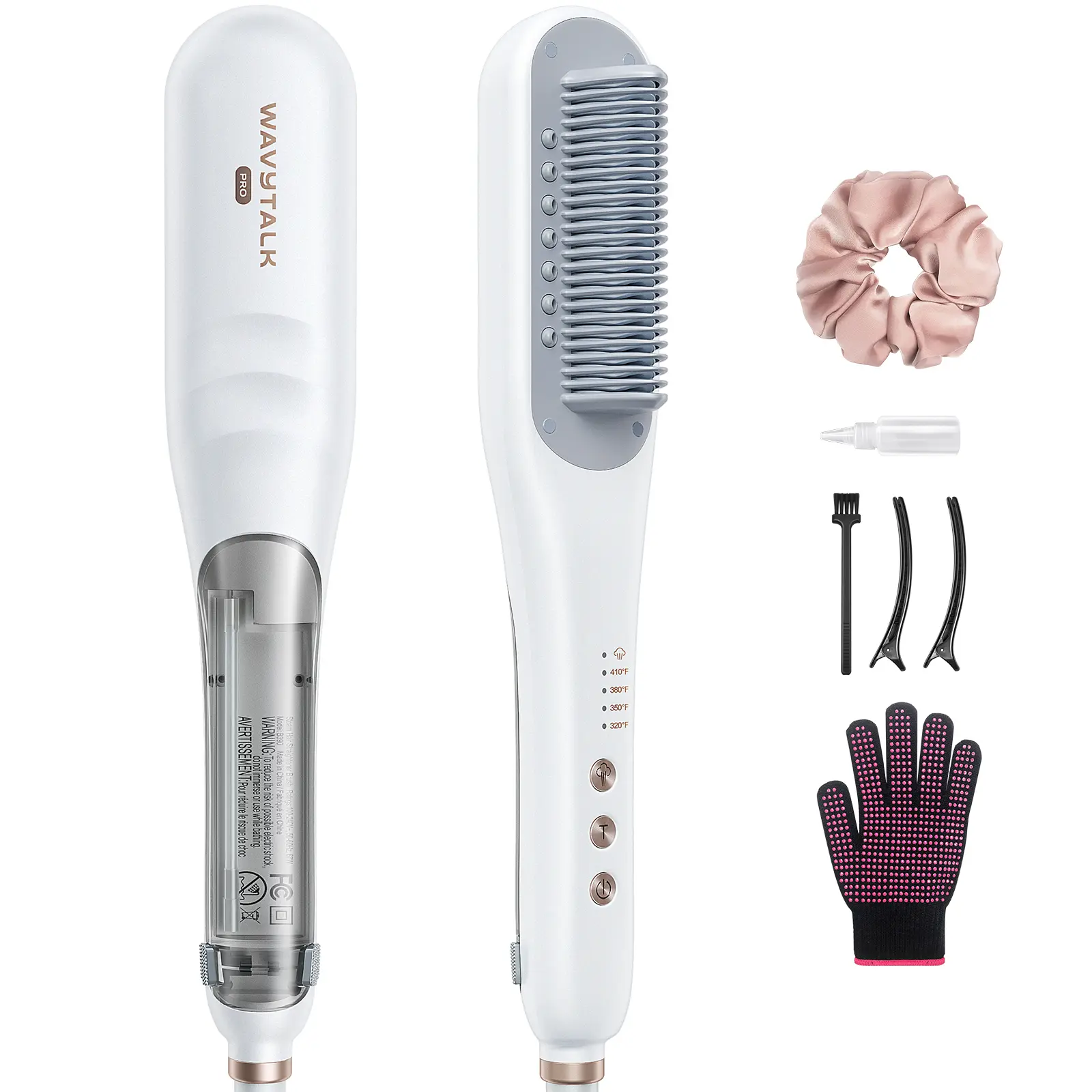 Wavytalk Steamline Pro Steam Hair Straightener Brush | Fast Anti-Frizz Styling with Heat Glove & Scrunchie