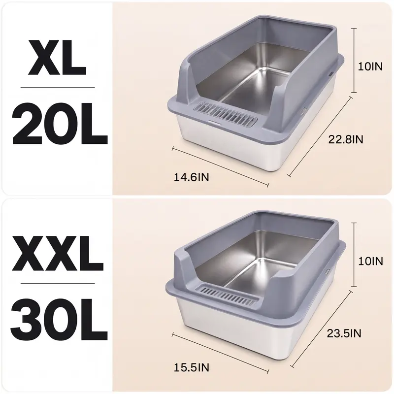 2 Pack Stainless Steel Cat Litter Box | Extra Large High-Wall Metal Litter Pan with Scoop, Easy Clean Design for Multi-Cat Homes