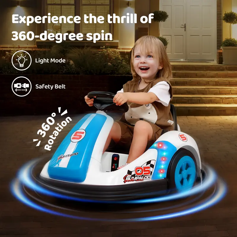 12V Kids Bumper Car with Big Wheels & Remote Control – 360° Spin Ride-On Toy with Bluetooth Music, LED Lights & DIY Stickers for Toddlers