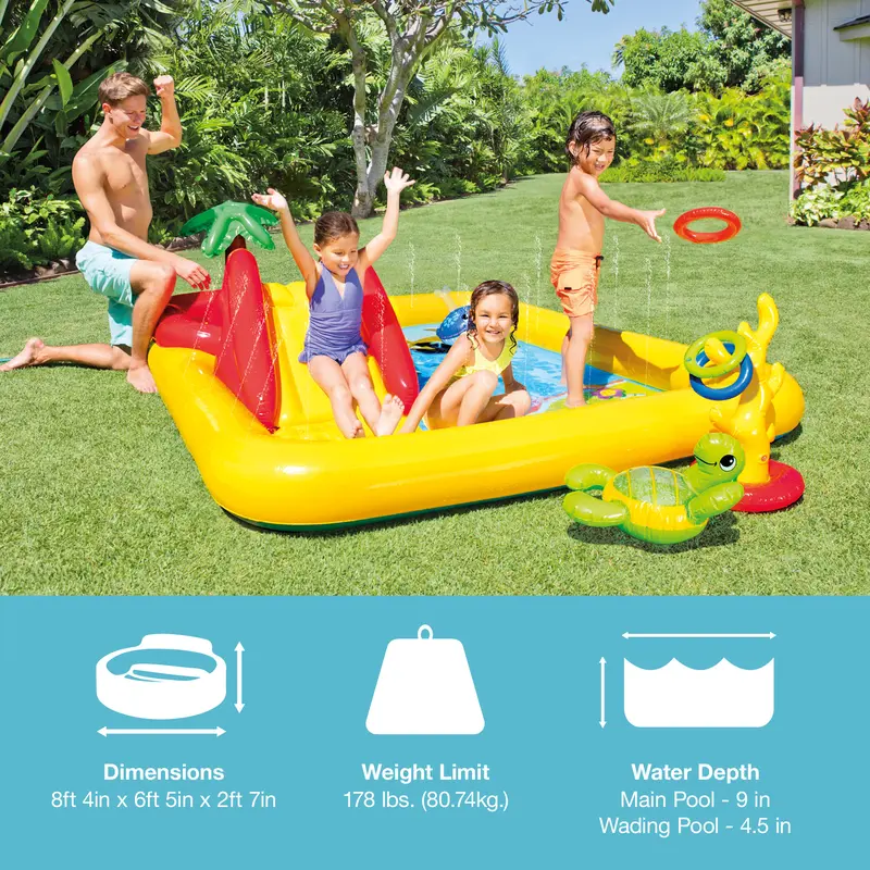 Turn Your Backyard into a Water Park | Intex Dinosaur Inflatable Play Center with Slide