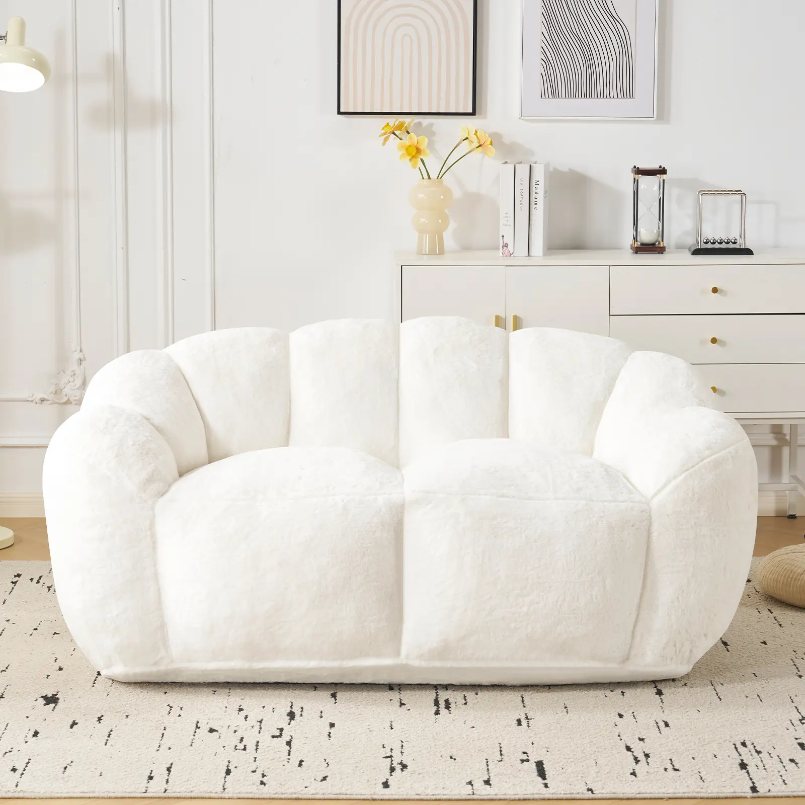 Oversized Faux Fur Bean Bag Chair | Ultra Soft Cozy Lounge Sofa with Supportive Backrest for Bedroom & Living Room