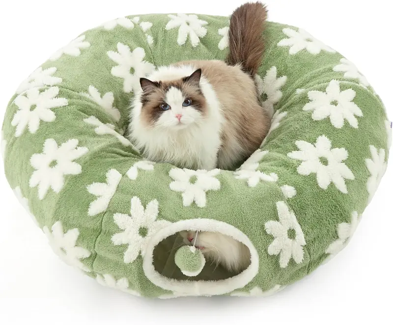 Lesure 2-in-1 Cat Tunnel Bed | Plush Washable Cat Cave & Play Tunnel