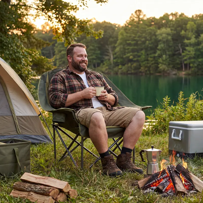 Comfort Folding Camping Chair, 440LBS Heavy Duty Reinforced Steel Frame, Padded 600D Oxford Chair with Cup Holders & Side Pockets, Foldable Carry Bag for Glamping Concerts Picnic