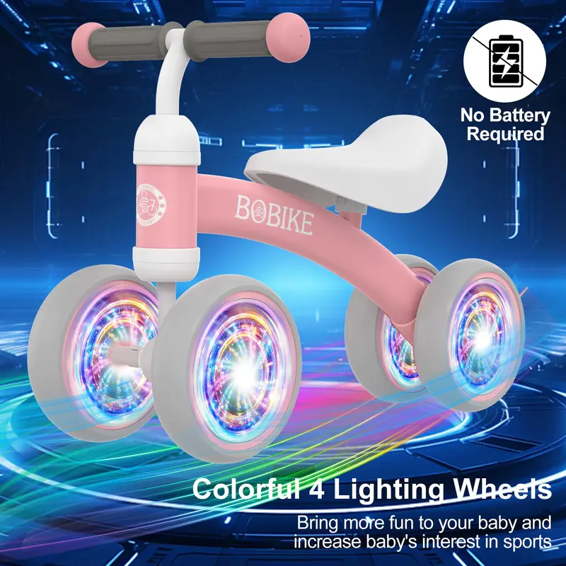 Bobike 4-Wheel Toddler Balance Bike, No Pedal Training Walker with 135° Limited Steering, ASTM EN71 Certified First Birthday Gift