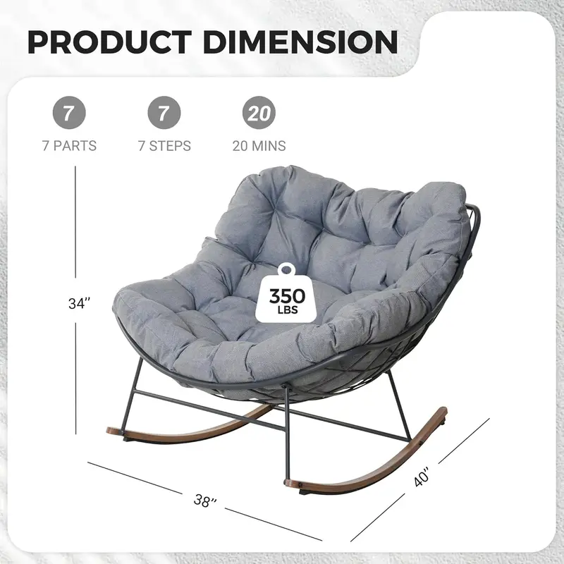 GRAND PATIO Egg-Shaped Rocking Chair with Thick Cushion, All-Weather E-Coated Steel Patio Rocker for Balcony Garden Backyard