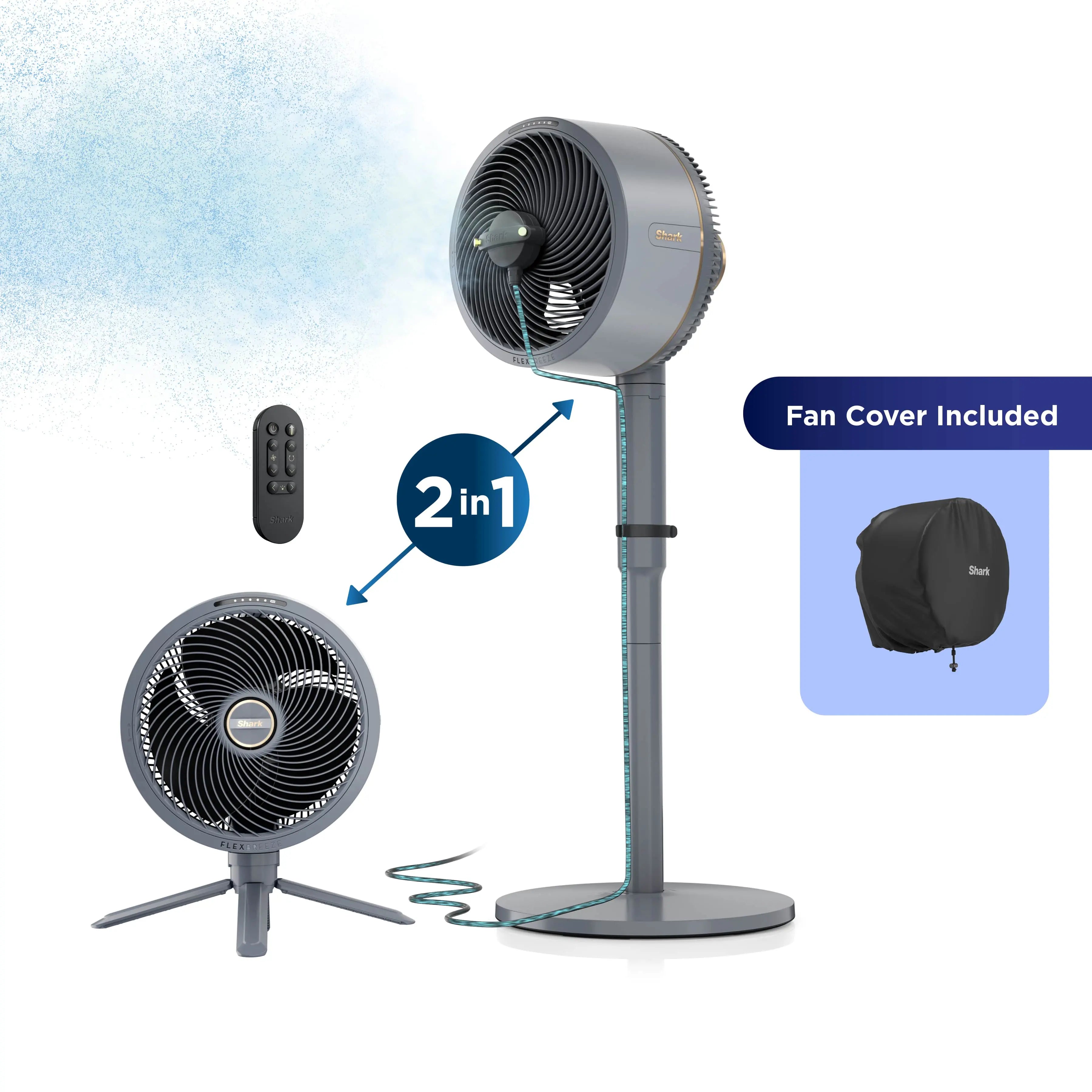 Shark FlexBreeze 2-in-1 Cordless Misting Fan | Portable Pedestal & Tabletop Cooling Fan, UV Water Resistant for Patio & Bedroom