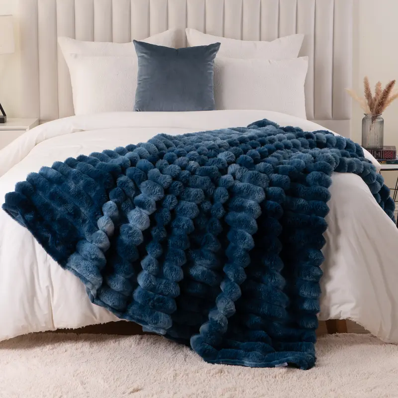 NLFZEK Faux Rabbit Fur Blanket – Ultra Soft Plush Throw for Sofa & Bed