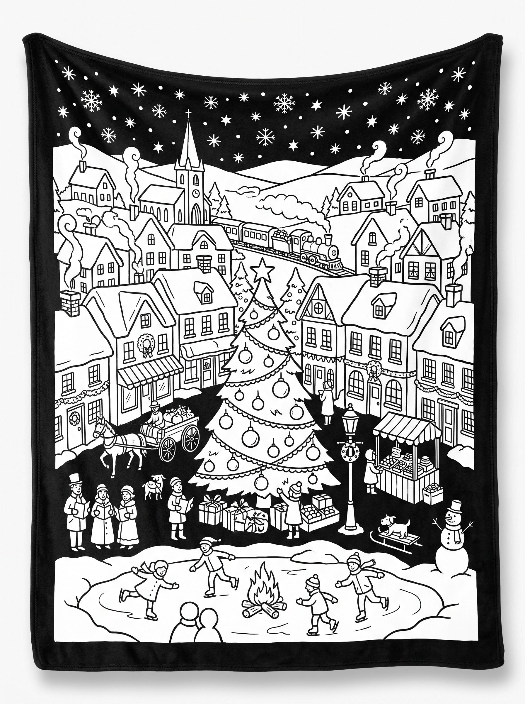 Christmas Coloring Blanket | Soft Fleece Throw with Fabric Markers