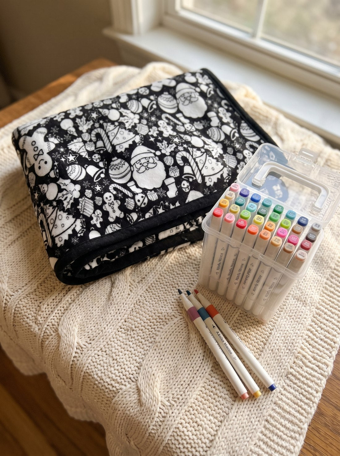 Christmas Coloring Blanket | Soft Fleece Throw with Fabric Markers