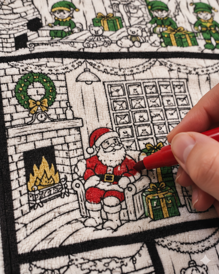 Christmas Coloring Blanket | Soft Fleece Throw with Fabric Markers