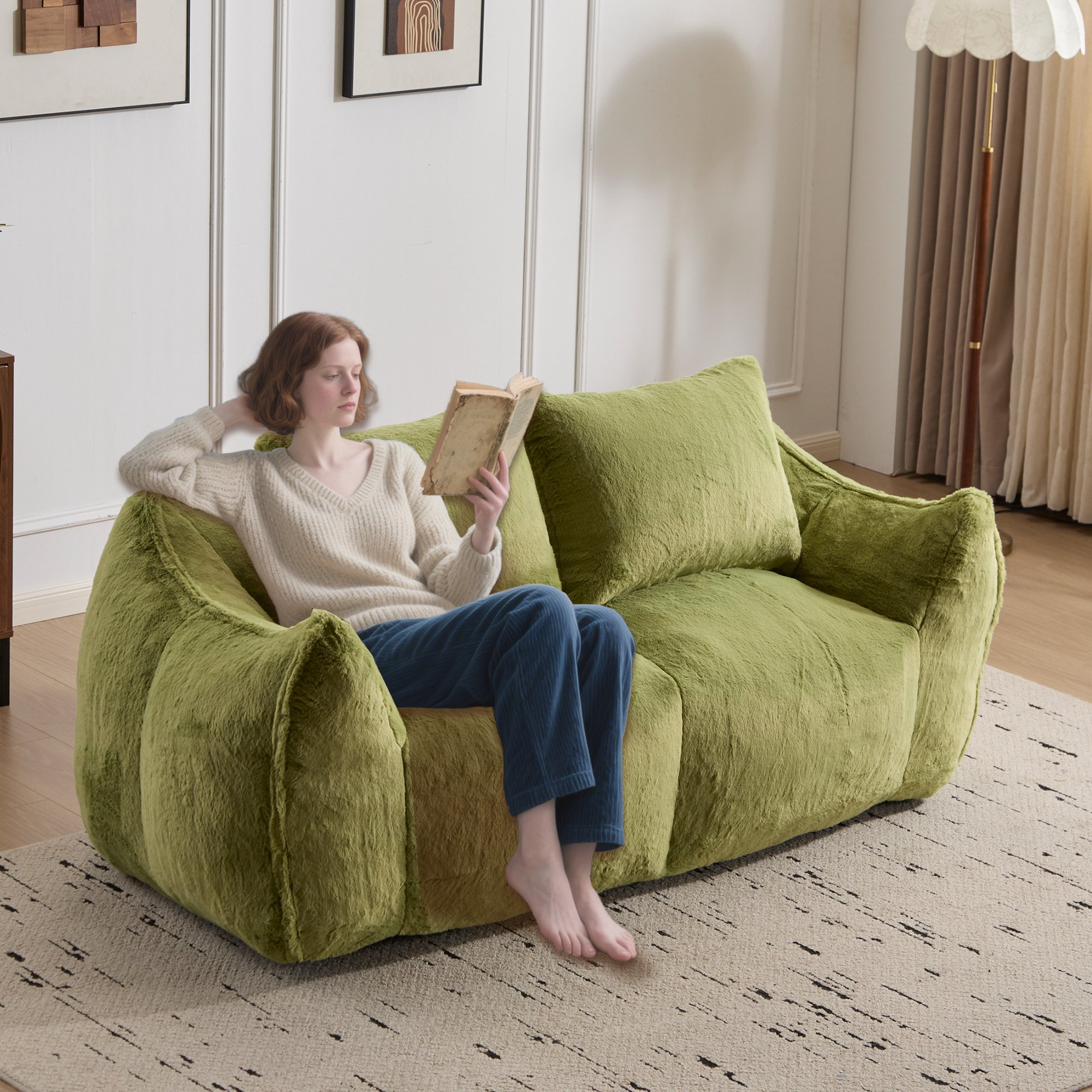 NLFZEK Giant Bean Bag Sofa – Oversized 2-Seater Couch with Plush Foam & Cozy Armrests