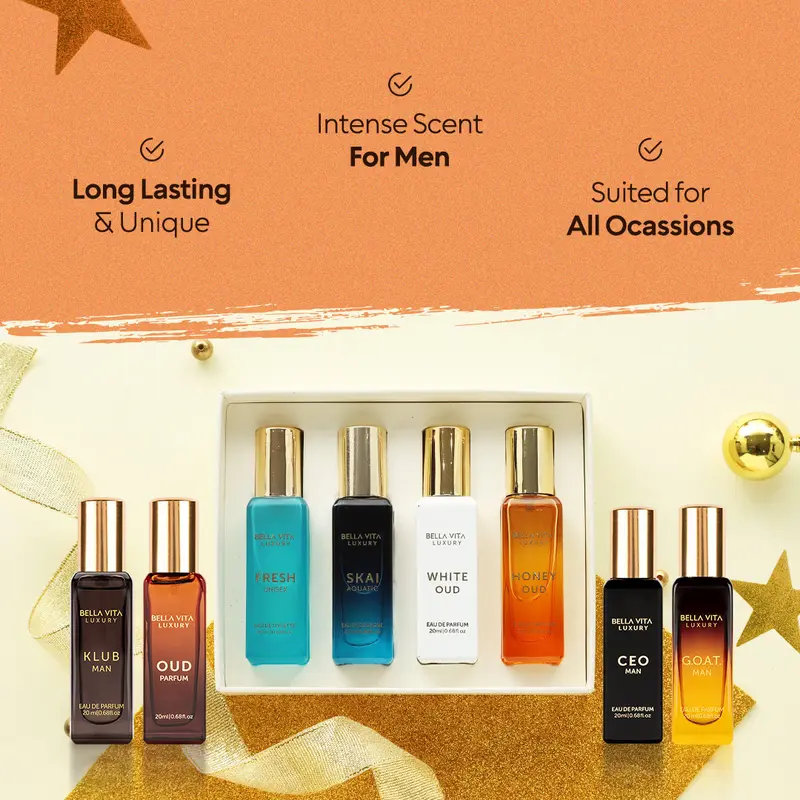 BellaVita Luxury HIM N' MORE Gift Set | 8 Long-Lasting Eau de Parfum for Men (8 × 20ml)