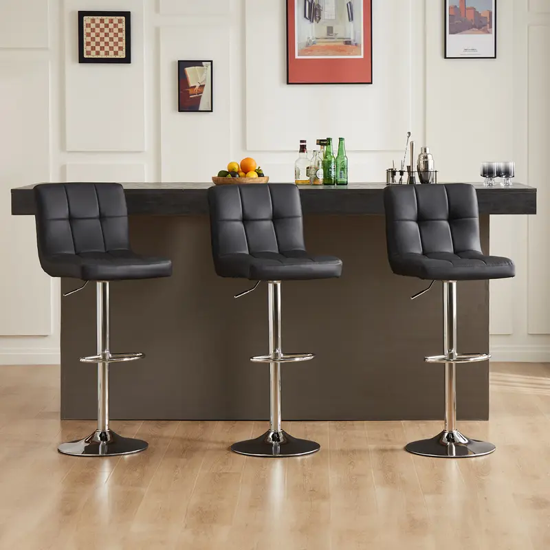 Sweetcrispy Adjustable Swivel Bar Stools Set of 2 | PU Leather Counter Chairs for Kitchen