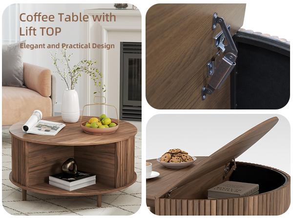 Mid-Century Modern Coffee Table with Storage - 31.5" Walnut Sliding Door Center Table for Small Spaces Mid-Century Modern Coffee Table with Storage - 31.5" Walnut Sliding Door Center Table for Small Spaces