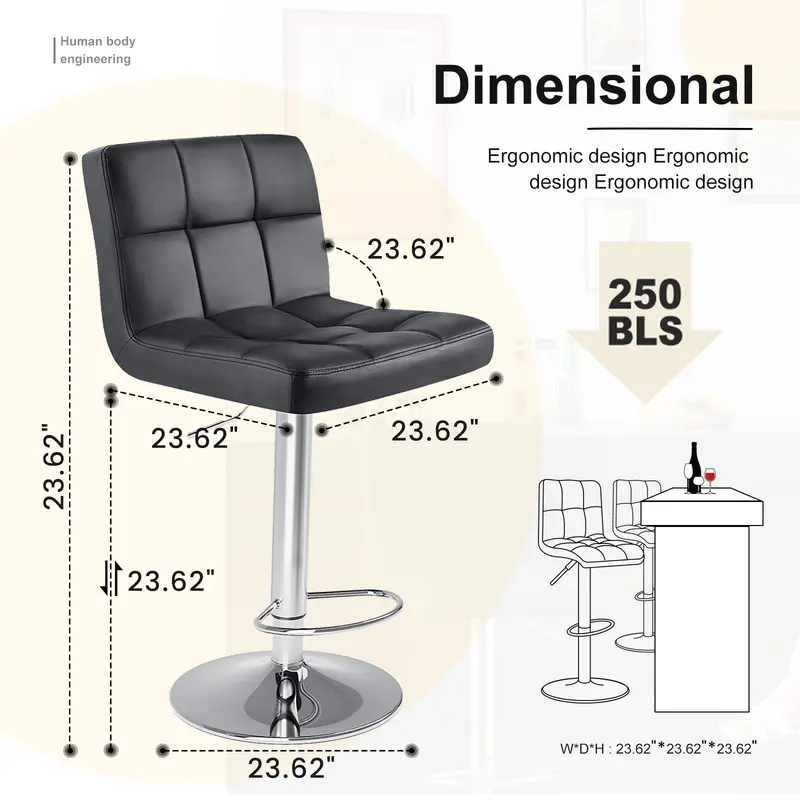 Sweetcrispy Adjustable Swivel Bar Stools Set of 2 | PU Leather Counter Chairs for Kitchen