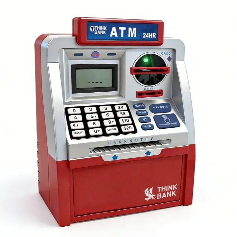 Talgic Kids Piggy Bank ATM Toy, a fun, interactive way to teach kids about money savings. With a realistic ATM keypad, password security, and the ability to save both coins and bills, it’s perfect for birthdays, holidays