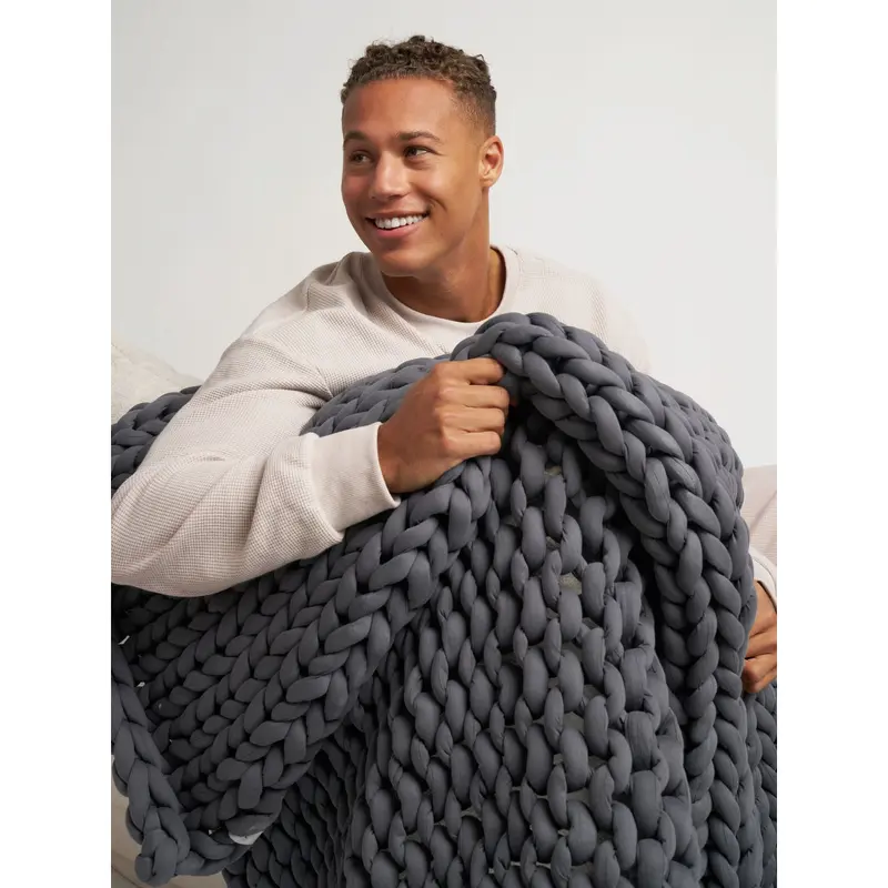 Comfrt CuddleCloud Weighted Blanket | 20lb Chunky Knit Cotton Blanket for Deep Comfort