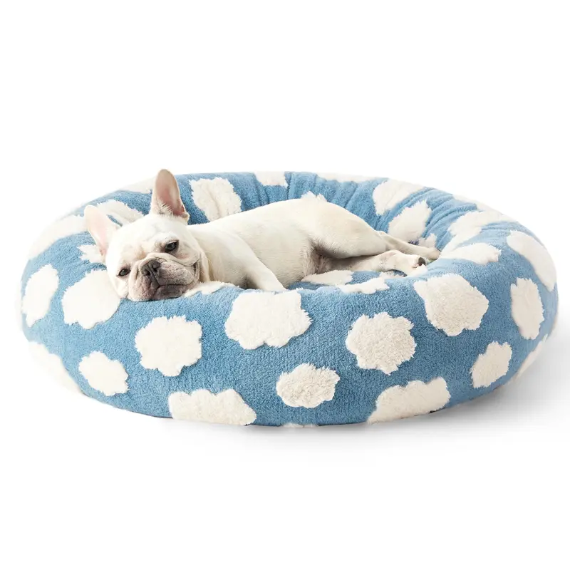 Lesure Soft Donut Bed – Fluffy Calming Pet Bed for Dogs & Cats, Washable Round Plush Bed with Anti-Slip Bottom