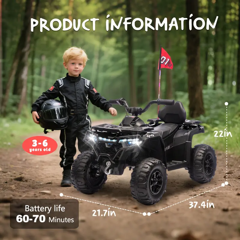 24V Kids Ride-On ATV | 160W Dual Motors, Bluetooth Music, LED Lights & Off-Road Design