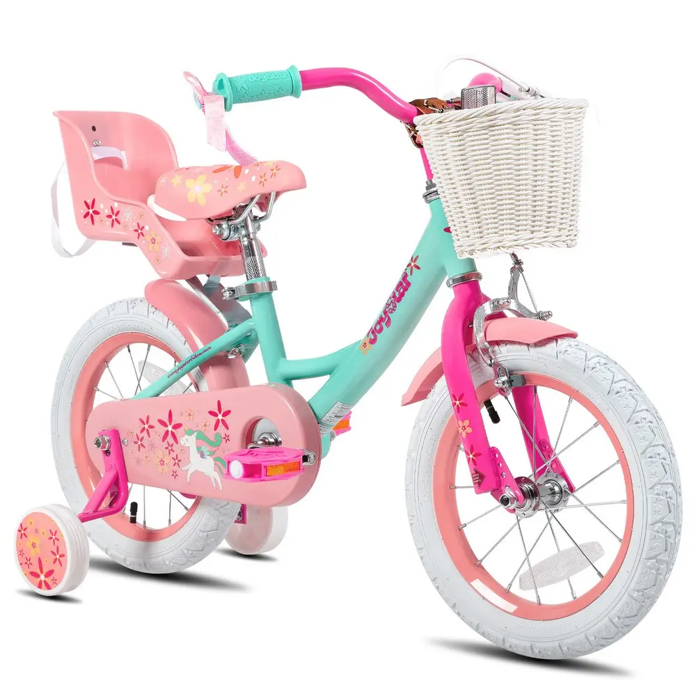 JOYSTAR Kids Bike 14–18 Inch | Adjustable Bicycle with Training Wheels, Basket & Doll Seat