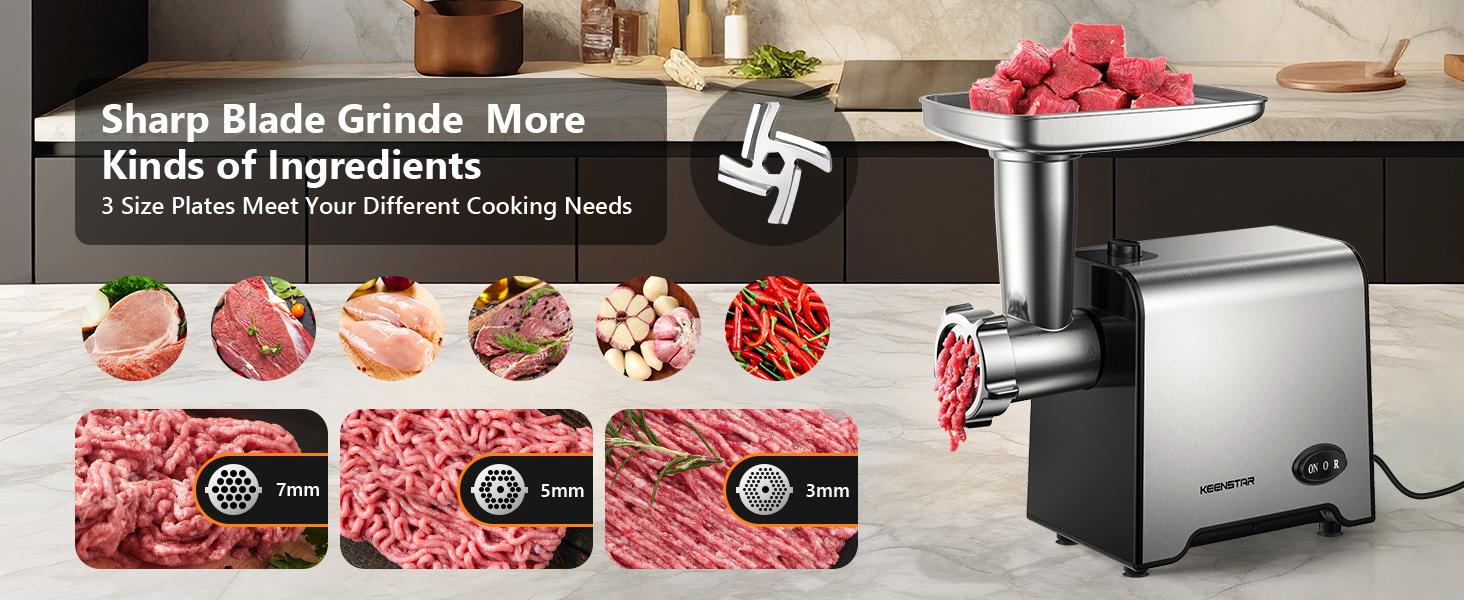 Electric Meat Grinders, Sausage Stuffer Maker 450W(3000W Max) Food Grinder with Blade & 3 Plates,Tubes & Kubbe Kit,Stainless Steel Meat Mincer Machine Ground Beef/Pork Home Kitchen Appliances Slicer