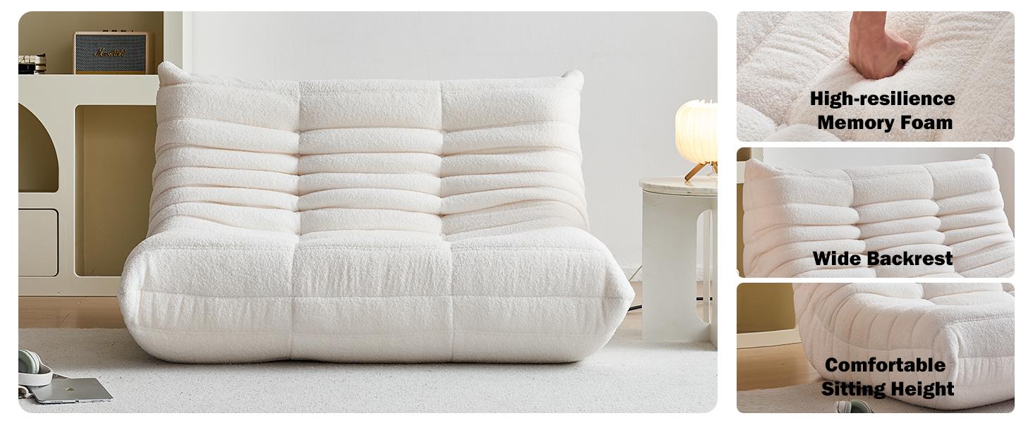 Togo Sofa for Adults 1/2/3 Seater Bean Bag Chair Sofa, Ergonomic High Density Memory Foam, Ultra Soft Teddy Fleece Fabric, Anti Slip Bottom, No Assembly Required, Modern Decor Fireside Lounger for Living Room Bedroom Office, Summer Deal
