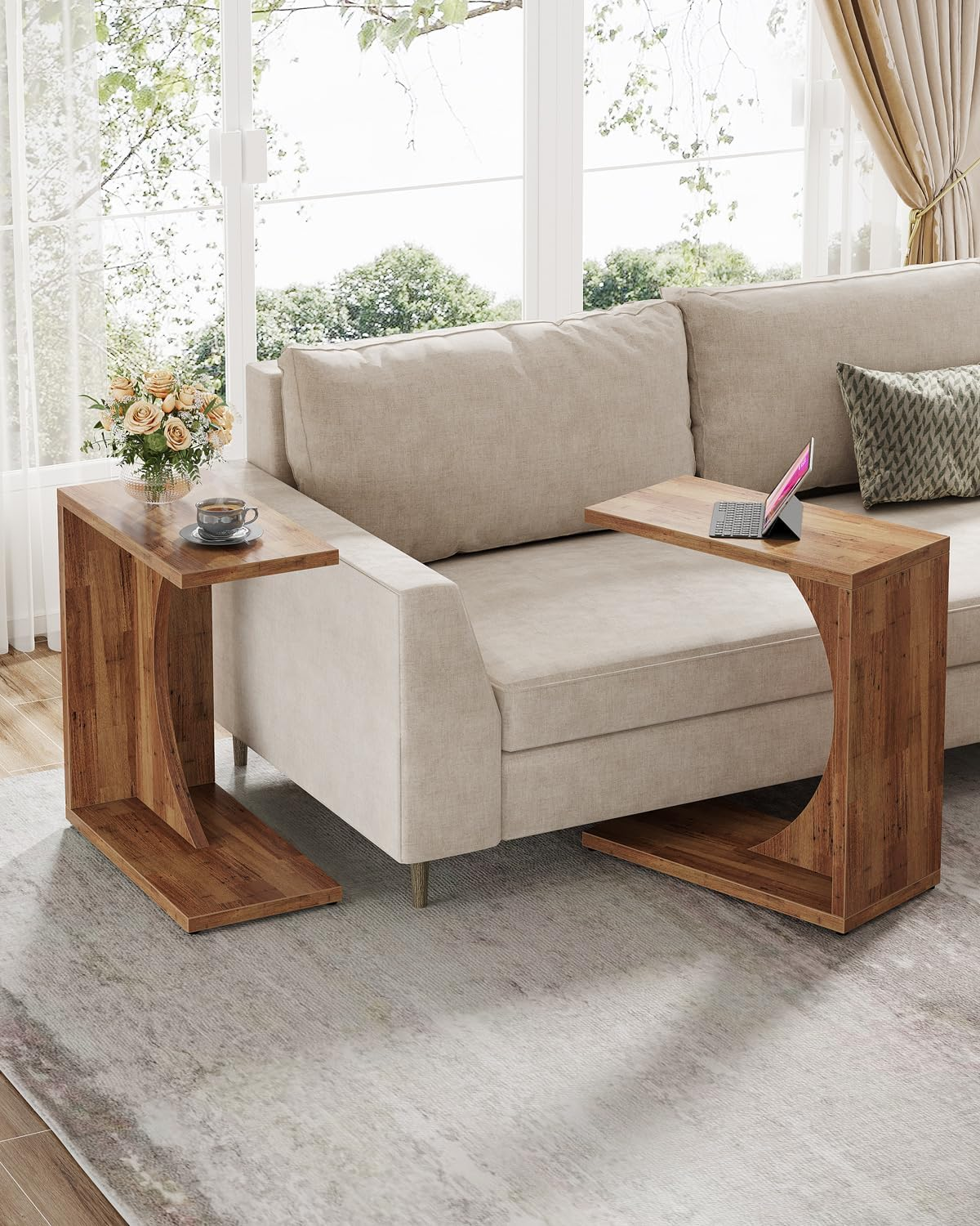 NLFZEK C-Shaped Side Table – Modern Sofa End Table for Small Spaces, Living Room & Bedroom